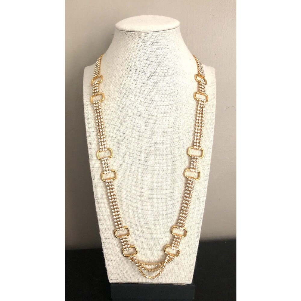 EISENBERG "E" Signed 18" Rhinestone Prong Set Gorgeous Clasp Necklace~Gold Tone